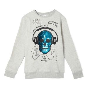 Light Gray Sequin 'Turn It Up' Reversible Sweatshirt‎ - Girls
